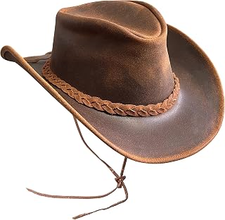 BRANDSLOCK Australian Leather Hat with Braided Band Original Cowboy Australian Bush Hat