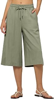 Willit Womens Linen Capri Pants Wide Leg Casual Summer Pleated High Waist Pockets 16 in