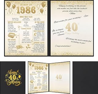 Benjia 40th Birthday Decoration, Bday Card Gift Guest Signing Book for Woman Man, Born in 1986 UK Poster Guestbook, 40 Years Old Signature Board, Black Gold Birthday Party Decor for Dad Mum