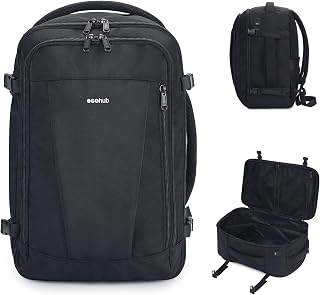ECOHUB Travel Backpack 18x14x8 Frontier Airlines Personal Item Bag Black | Carry On Backpack with 13 Pockets, Casual Daypack for Men Women Airline Approved Water Resistant Back pack with Charging Port
