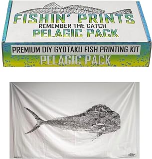 Fishin' Prints Large Gyotaku Fish Printing Kit, Food Grade Ink &amp; Cloth | Pelagic Pack - Large 60x36 in Cloth Sheets - Fillet and eat your fish after - Prints up to 15 Fish - DIY Gyotaku Supplies