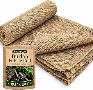 RAINFLOW 19.7" x 13 Feet Burlap Fabric Roll - Natural Jute Burlap Roll | Multipurpose Garden Fabric for Weed Barrier, Tree Wrap, Plant Cover, Landscaping, Farmhouse Decor, Wedding Decor & Crafts