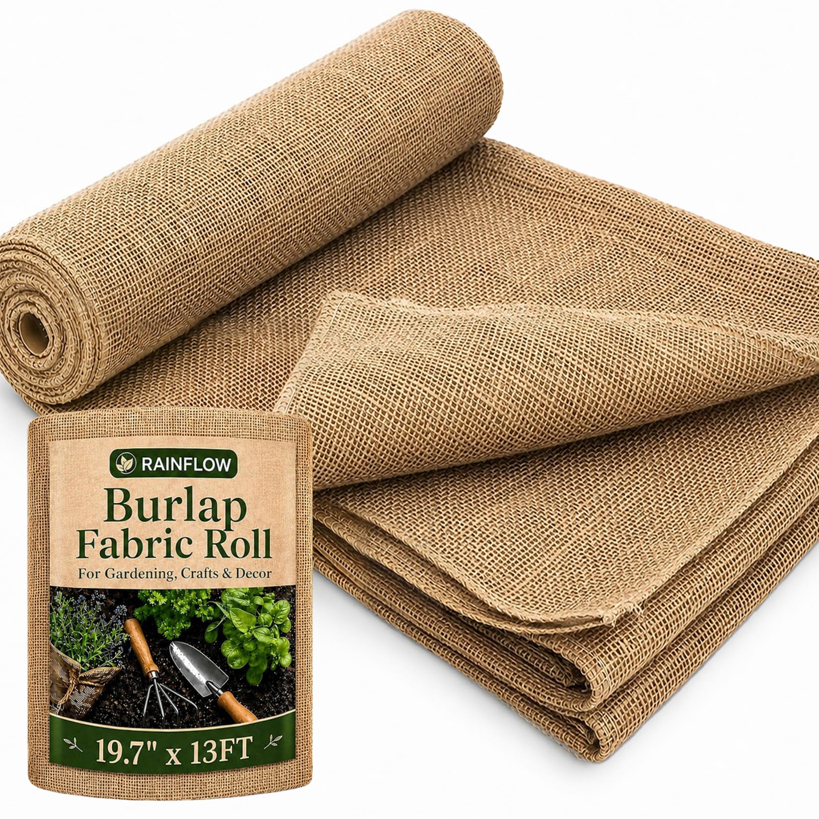 RAINFLOW 19.7" x 13 Feet Burlap Fabric Roll - Natural Jute Burlap Roll | Multipu