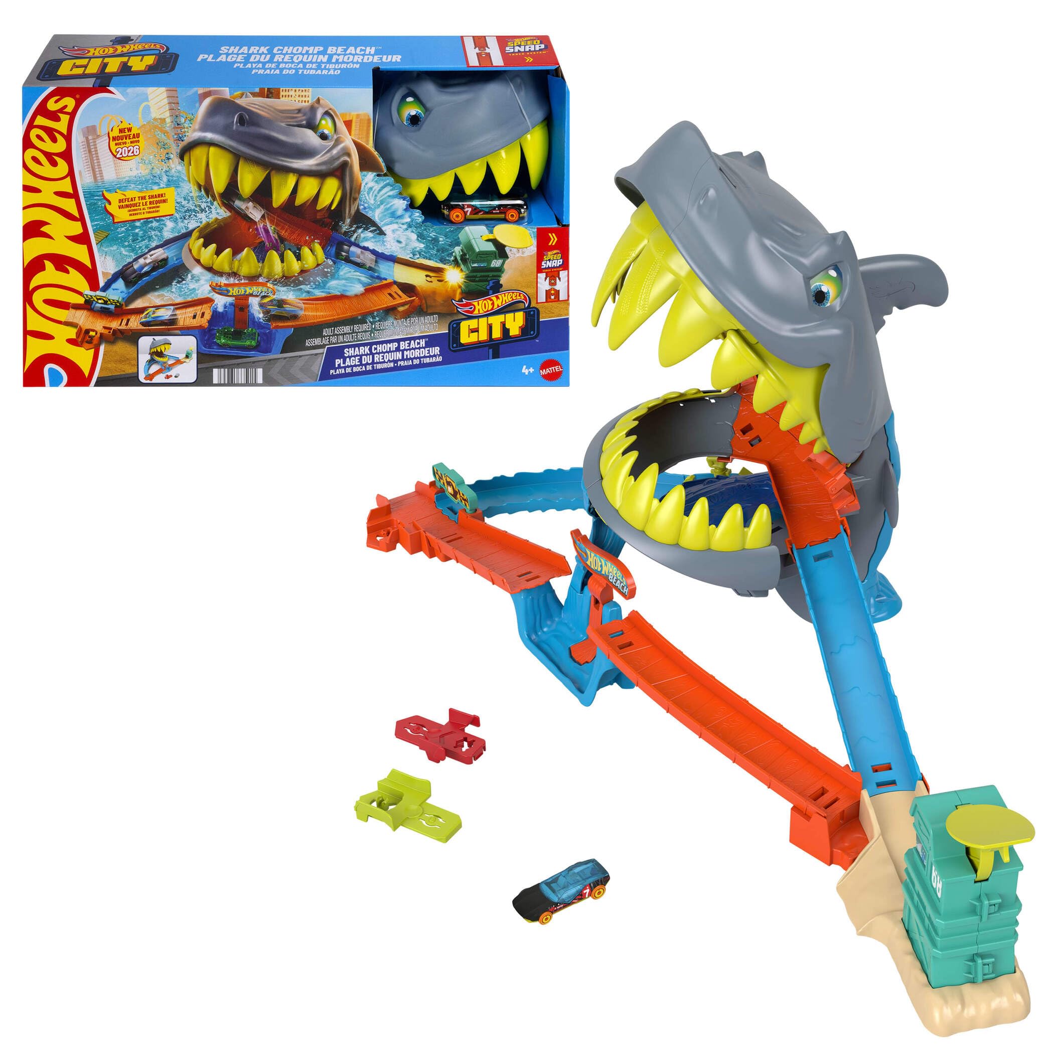 ​Hot Wheels City Shark Chomp Beach Playset & 1:64 Scale Toy Car | 1:64 Scale Die