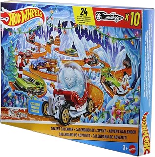 ​Hot Wheels 2026 Advent Calendar | With 10 Vehicles in 1:64 Scale, 14 Winter-Themed Accessories & 10 Ornament Clips, JLG41