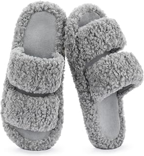 RockDove Women’s Open Toe Slippers with Arch Support, Memory Foam House Slippers, Soft Fuzzy Indoor Outdoor Slippers for All-Day Comfort