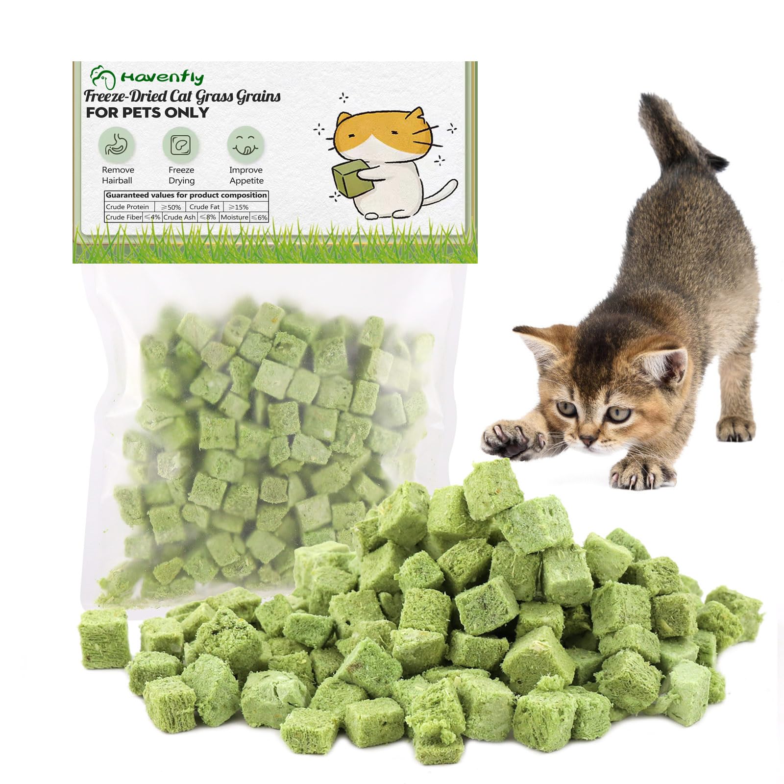 60g Cat Grass Treats for Cats, Freezed Drying Cat Grass Teething Stick Snacks, E