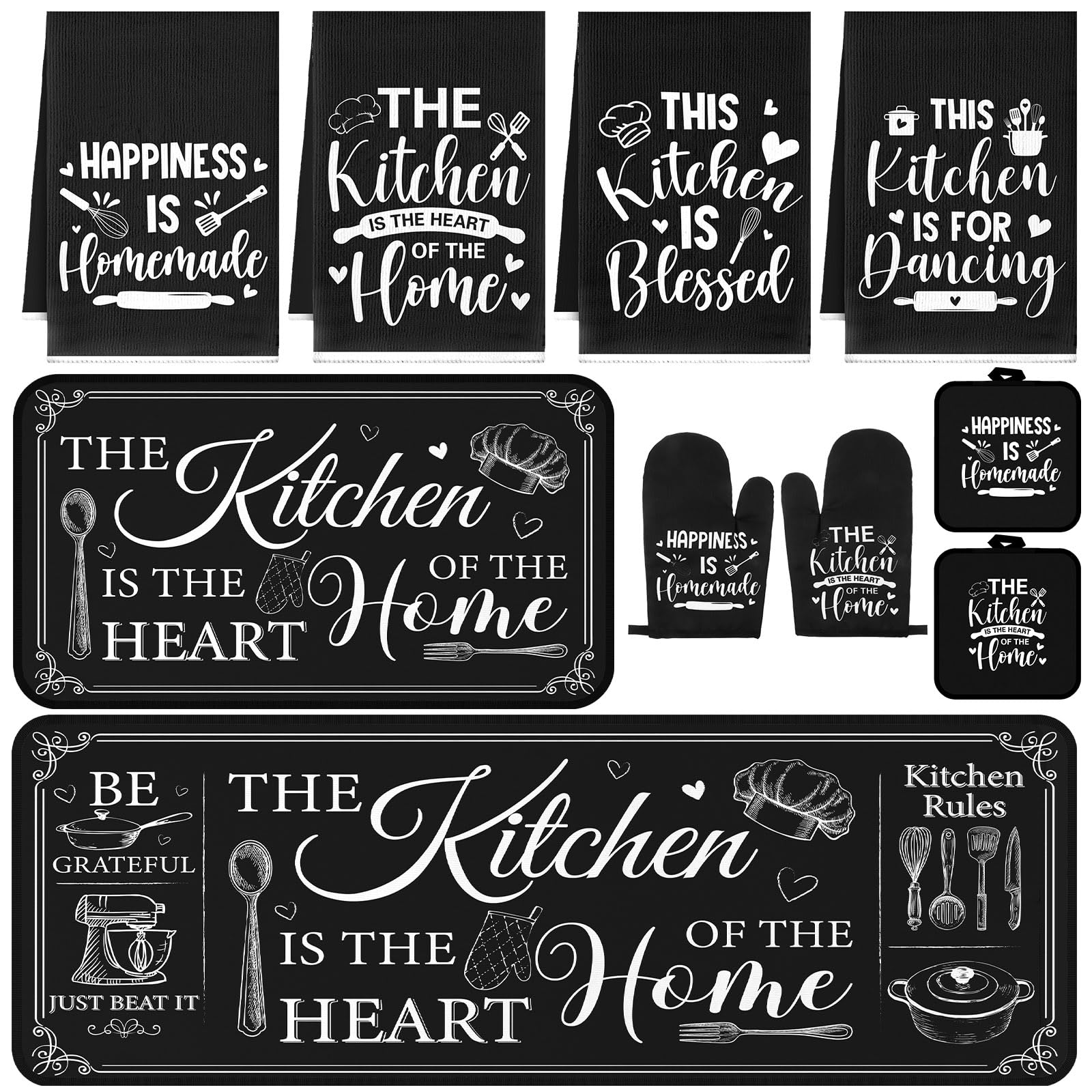 Fourluoo 10 Pcs Farmhouse Kitchen Decor and Accessories Set Black | Farmhouse He