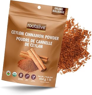 Rootalive Organic Ceylon Cinnamon Powder 454g (1lb), Gluten Free | True Cinnamon, Raw & Certified Organic , Vegan , True Cinnamon Powder , Reselable Bag