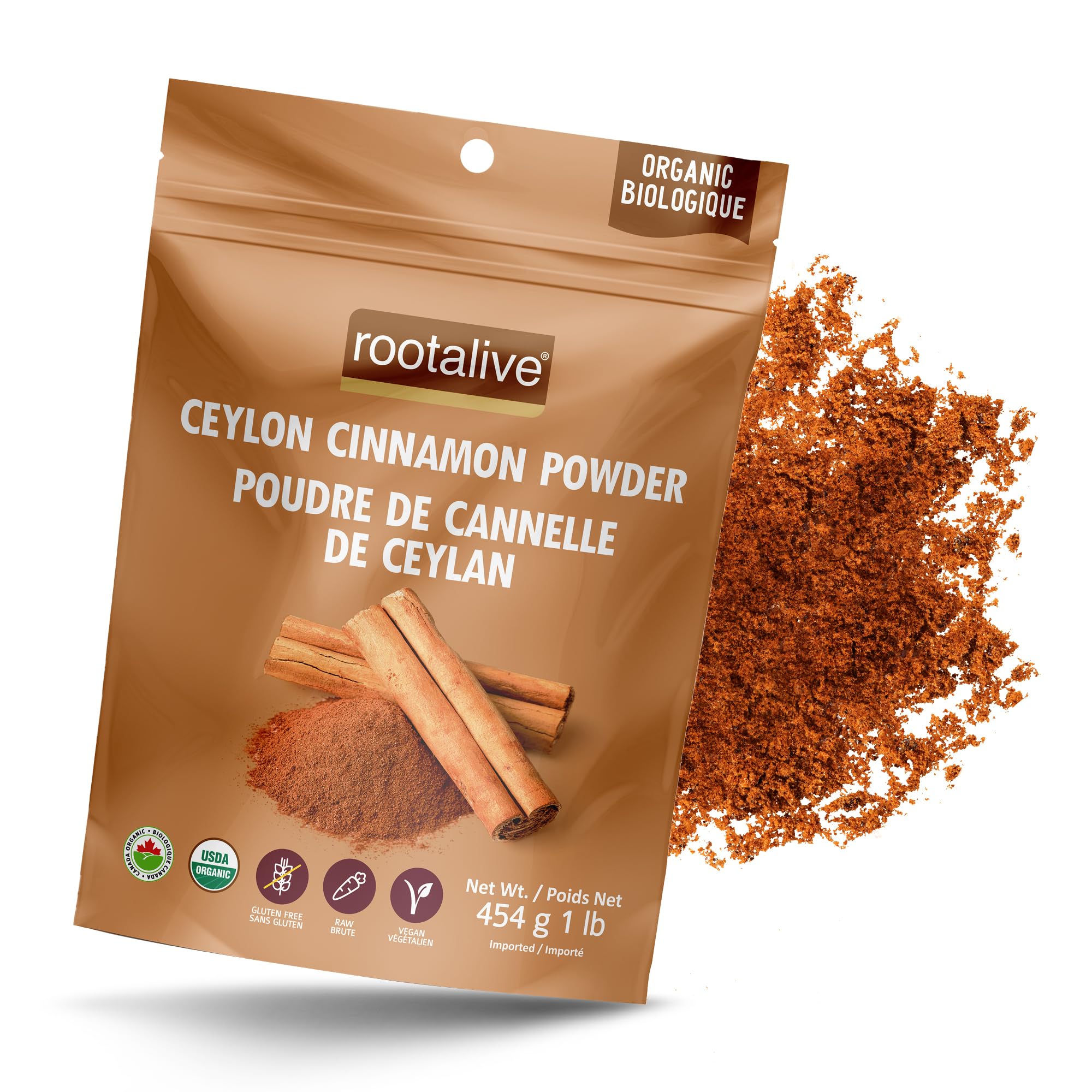 Rootalive Organic Ceylon Cinnamon Powder 454g (1lb), Gluten Free | True Cinnamon