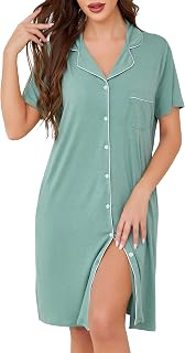 Lovasy Women's Button Down Cotton Summer Short Sleeve Nursing Nightgowns for Women with Pockets