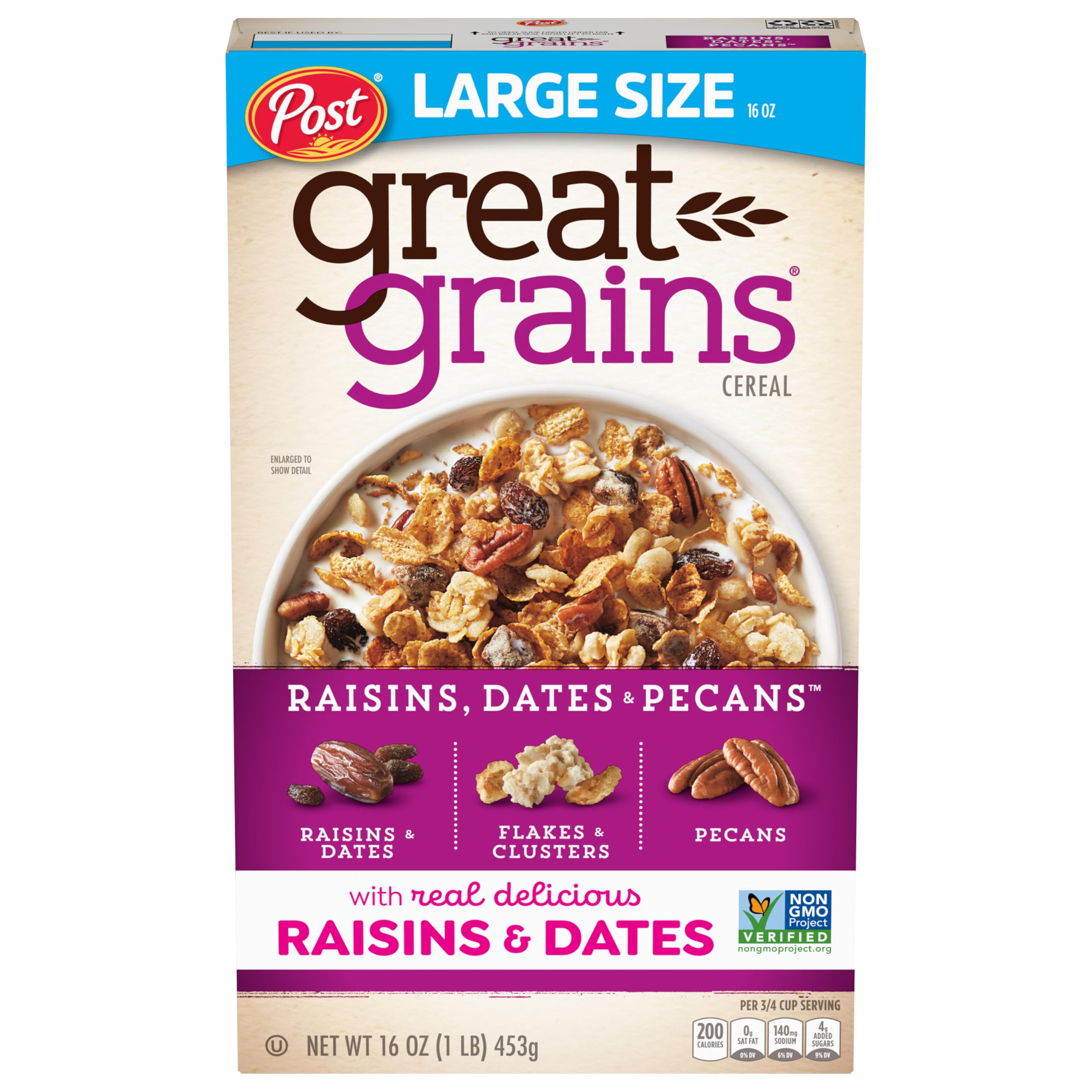 Great Grains Raisins Dates and Pecans Breakfast Cereal, Raisin Cereal with Sweet