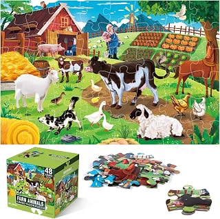 Jumbo Floor Puzzle for Kids,48 Piece Farm Animal Jigsaw Puzzle Ages 3-8 | Barn Puzzle,Extra-thick Cardboard,Preschool Learning Toy,35x24 in Completed,Children Educational Gift for Boys and Girls
