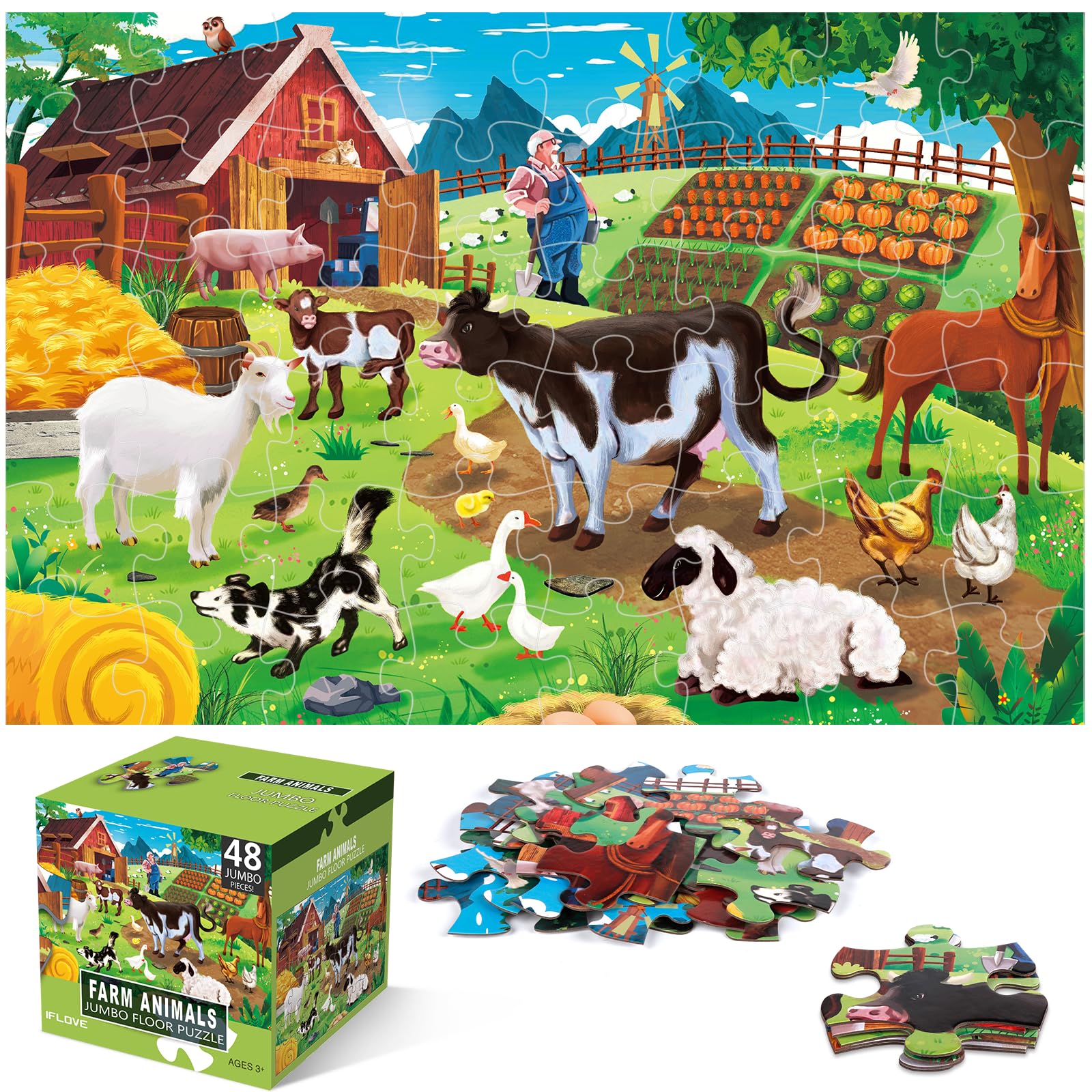 Jumbo Floor Puzzle for Kids,48 Piece Farm Animal Jigsaw Puzzle Ages 3-8 | Barn P