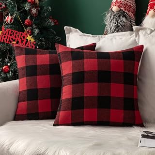 MIULEE Pack of 2 Decoration Classic Retro Checkers Plaids Linen Soft Soild Square Christmas Throw Pillow Covers Home Decor Design Cushion Case for Sofa Bedroom Car 20 x 20 Inch 50 x 50 cm