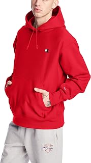 Champion Men's Reverse Weave Pullover, Block Logo Hooded Sweatshirt, Blackout