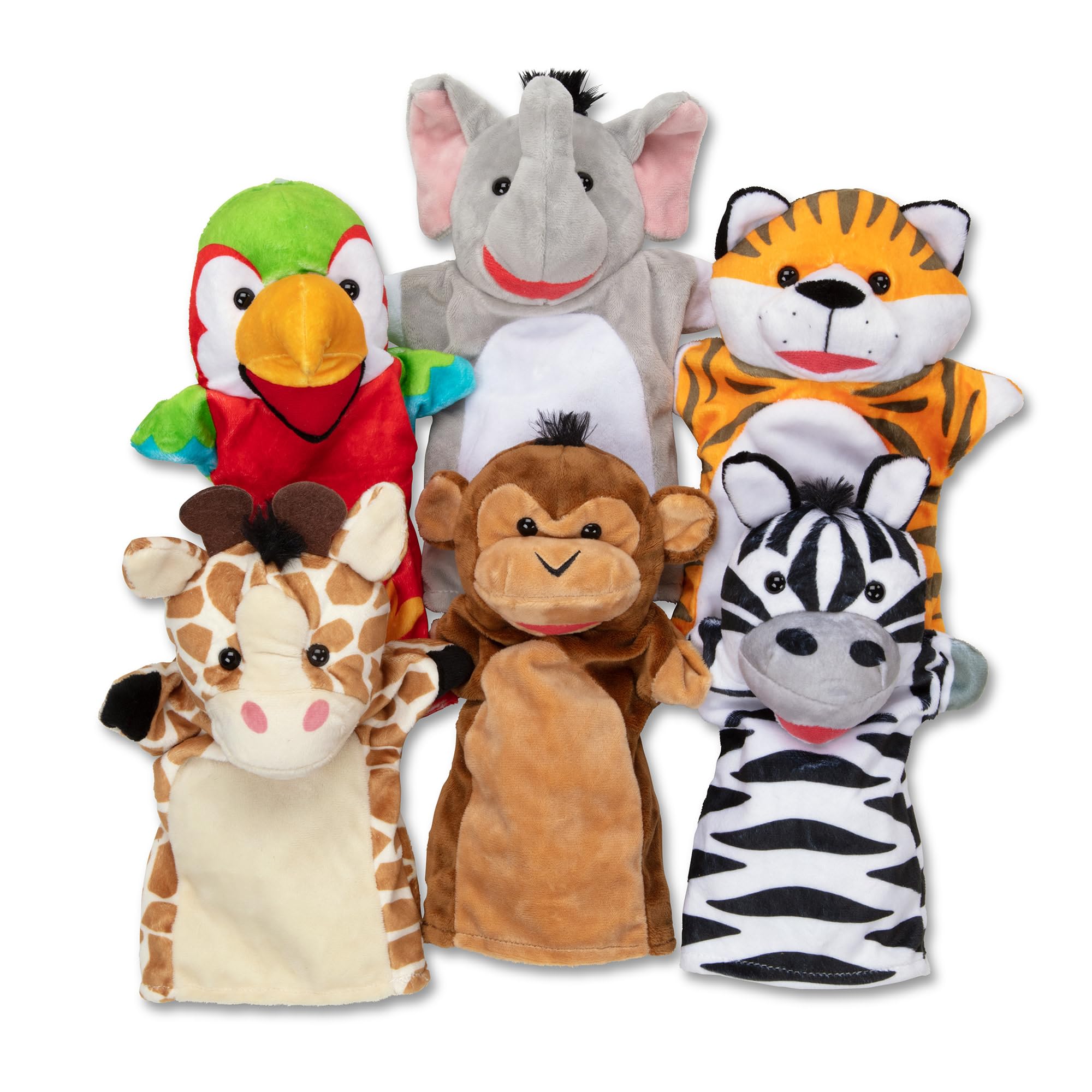 Melissa & Doug Safari Buddies Hand Puppets, Set of 6 (Elephant, Tiger, Parrot, G