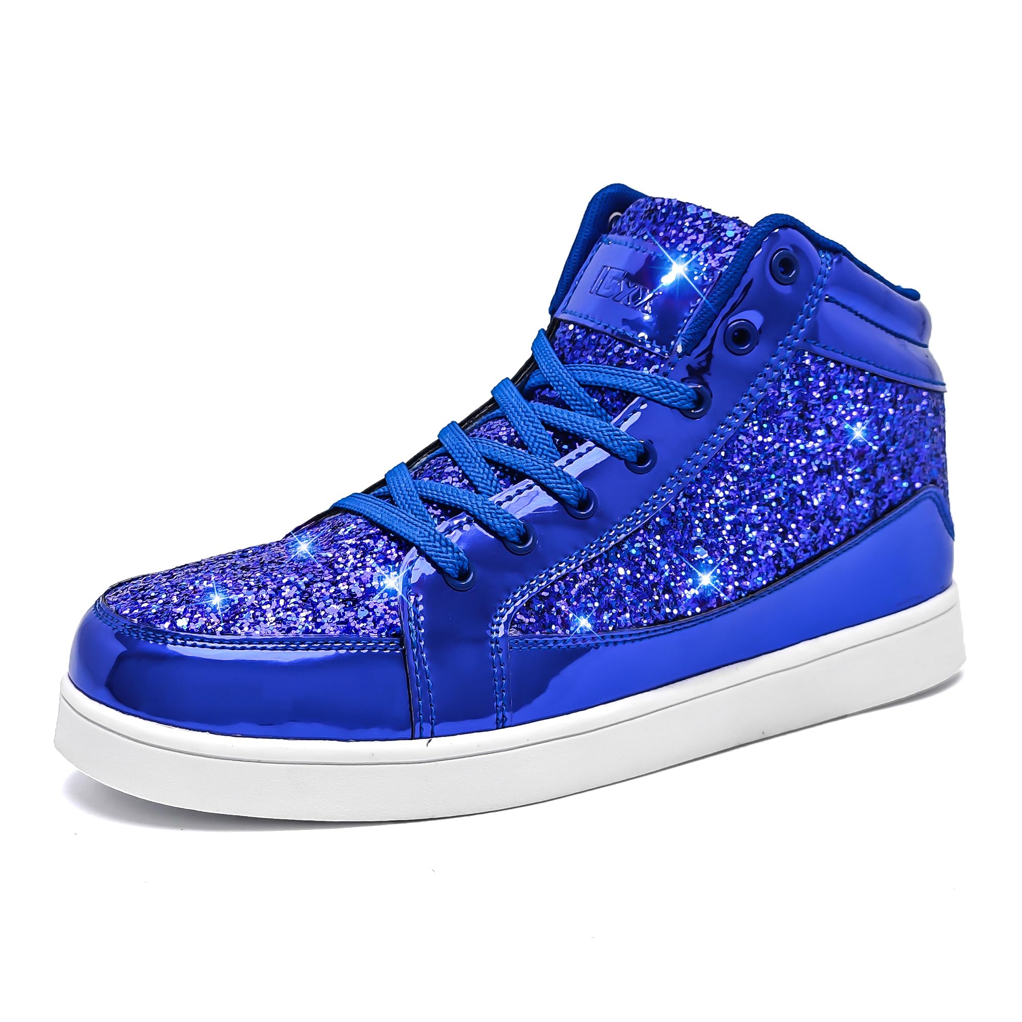 IGxx Glitter Shoes Mens High Top Flashing Party Casual Lace-up Sneakers for Men
