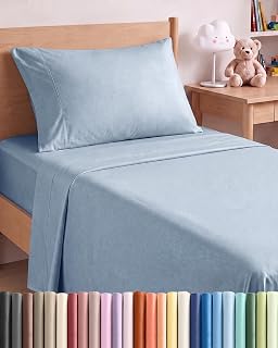 Twin XL Size 3 Piece Sheet Set - Breathable & Cooling - Heathered Blue