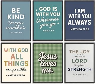 6Pcs Colorful Bible Verse Canvas Wall Art Christian boy Education Posters Prints Children's Bible Wall Decor Pictures for Nursery Kids Bedroom Classroom Home Decoration Unframed