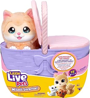 Little Live Pets Mama Surprise Kittens, Interactive Mama, Surprise Toys | Portable basket, fish accessory, 3 baby kittens, and 15+ sounds and reactions for ages 4+ toy cat play