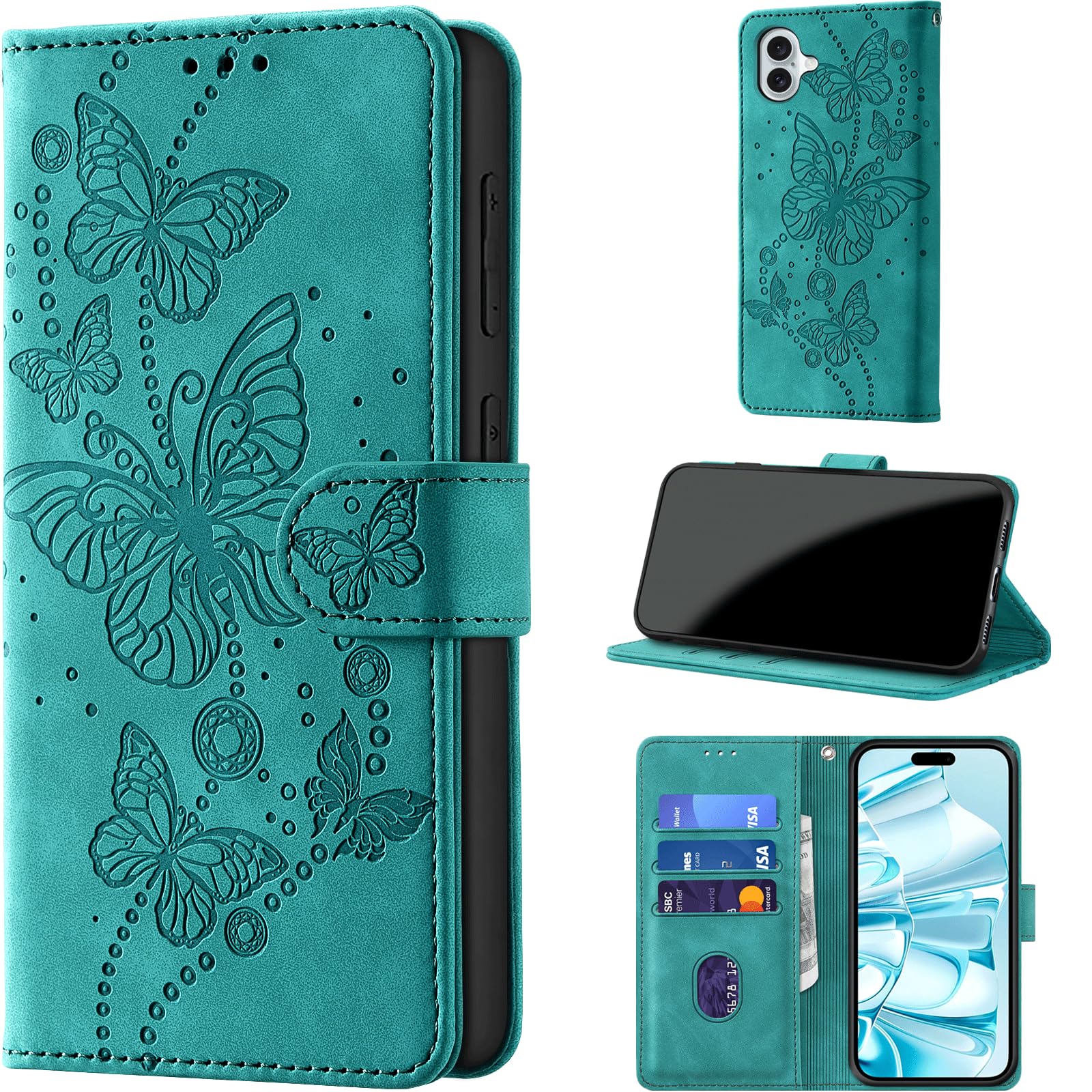 for iPhone 16 Plus Wallet Case Flip, Turquoise