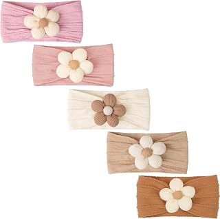 CÉLLOT 5Pcs Baby Flower Headbands Baby Girl Soft Nylon Headband for Newborn | Floral Ultra Soft Nylon Hairbands,Baby Bows &amp; Headbands,One Size fits All,No Marks,Hair Accessories for Infants Toddlers Kids