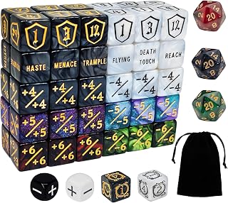 67 PCS MTG Counter Dice Set - Ability Keyword Counters, -1/+1 & Shield Life Counters, Creature Stat Buffs, Colorful D6 Dice, Dragon Design Dice for MTG TCG Card Games, with Black Storage Bag
