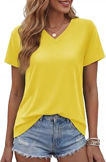 TACVASEN Women's Short-Sleeved T-Shirt Cotton V Neck Top Women's Summer Top Sport Blouses and Blouses Chic and Elegant Top