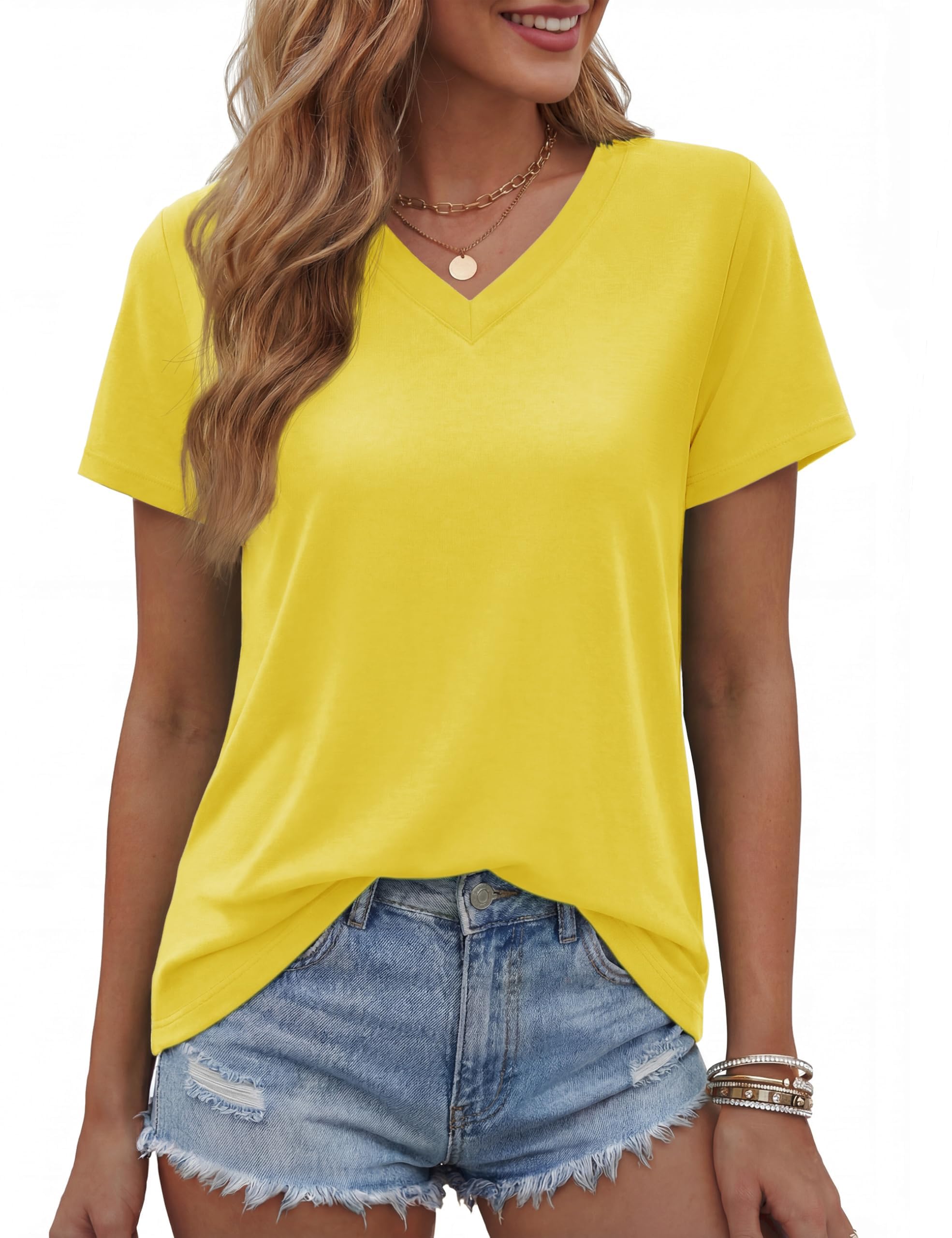 TACVASEN Women's Short-Sleeved T-Shirt Cotton V Neck Top Women's Summer Top Spor