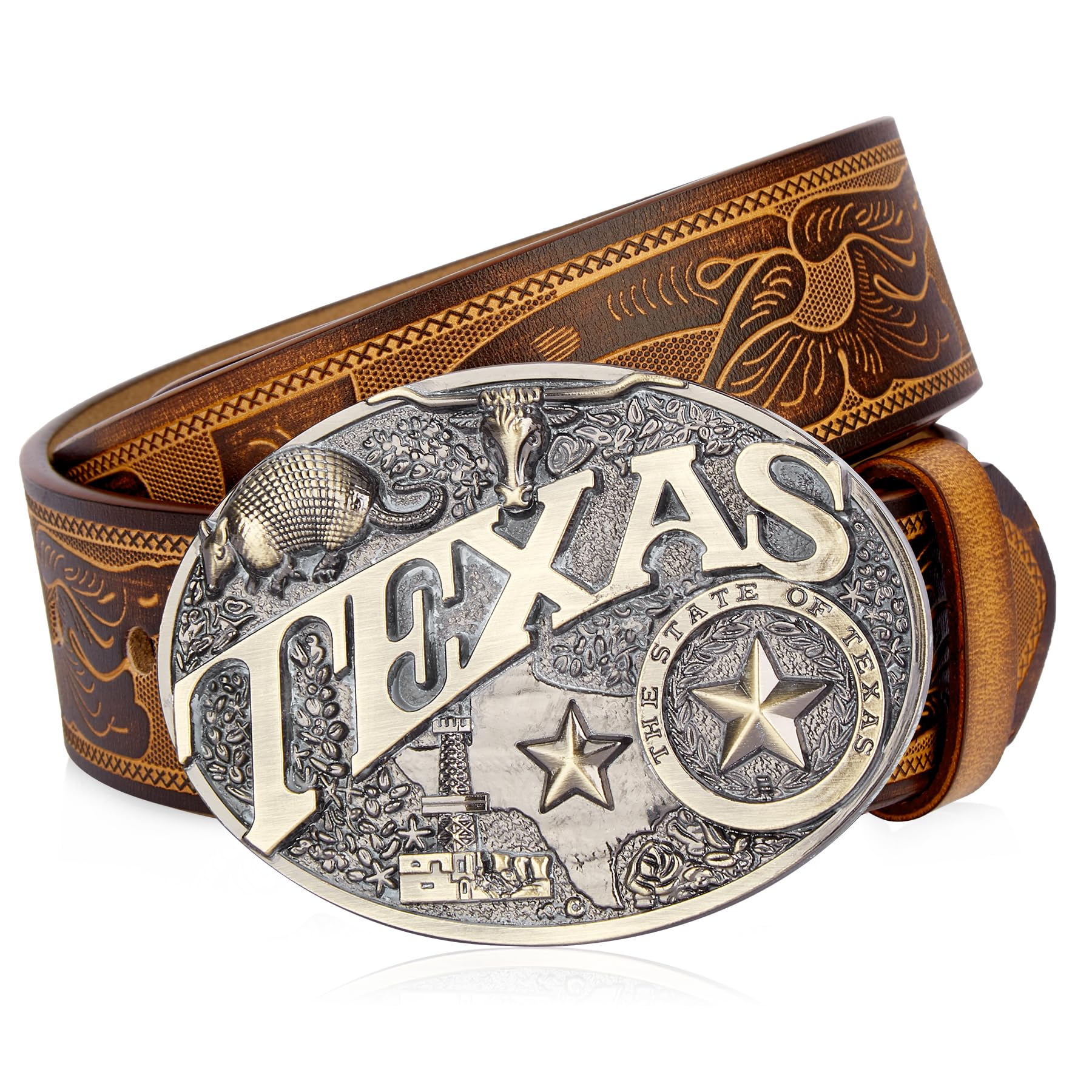 BISON DENIM Mens Belt Leather Western Cowboy Belts for Men Cinturones