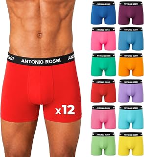 ANTONIO ROSSI (12-Pack Men's Fitted Boxer Hipsters - Mens Boxers Shorts Multipack with Elastic Waistband - Cotton Rich, Soft and Comfortable Underwear