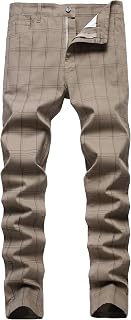 Men's Slim Fit Chino Plaid Pants Slim Fit Flat Front Fashion Business Casual