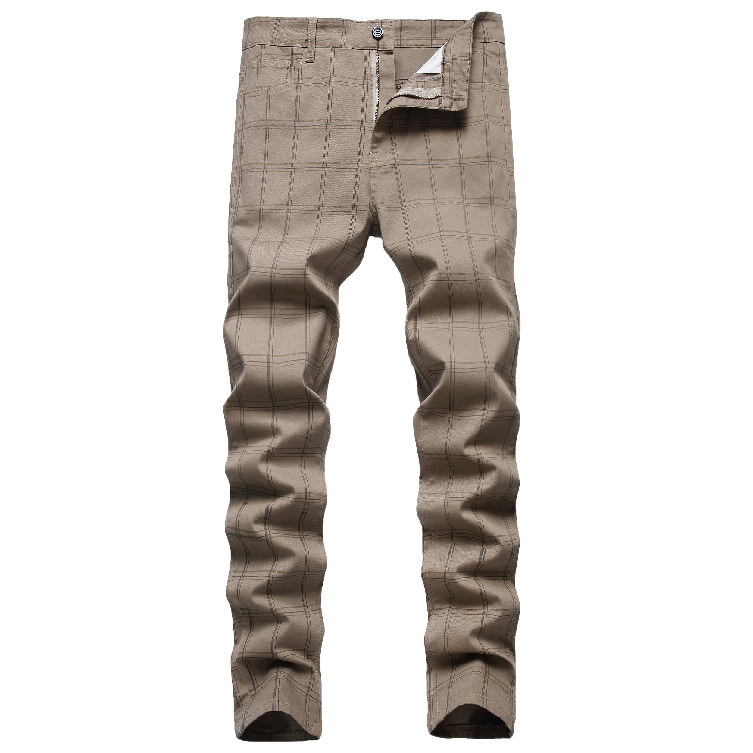 Men's Slim Fit Chino Plaid Pants Slim Fit Flat Front Fashion Business Casual