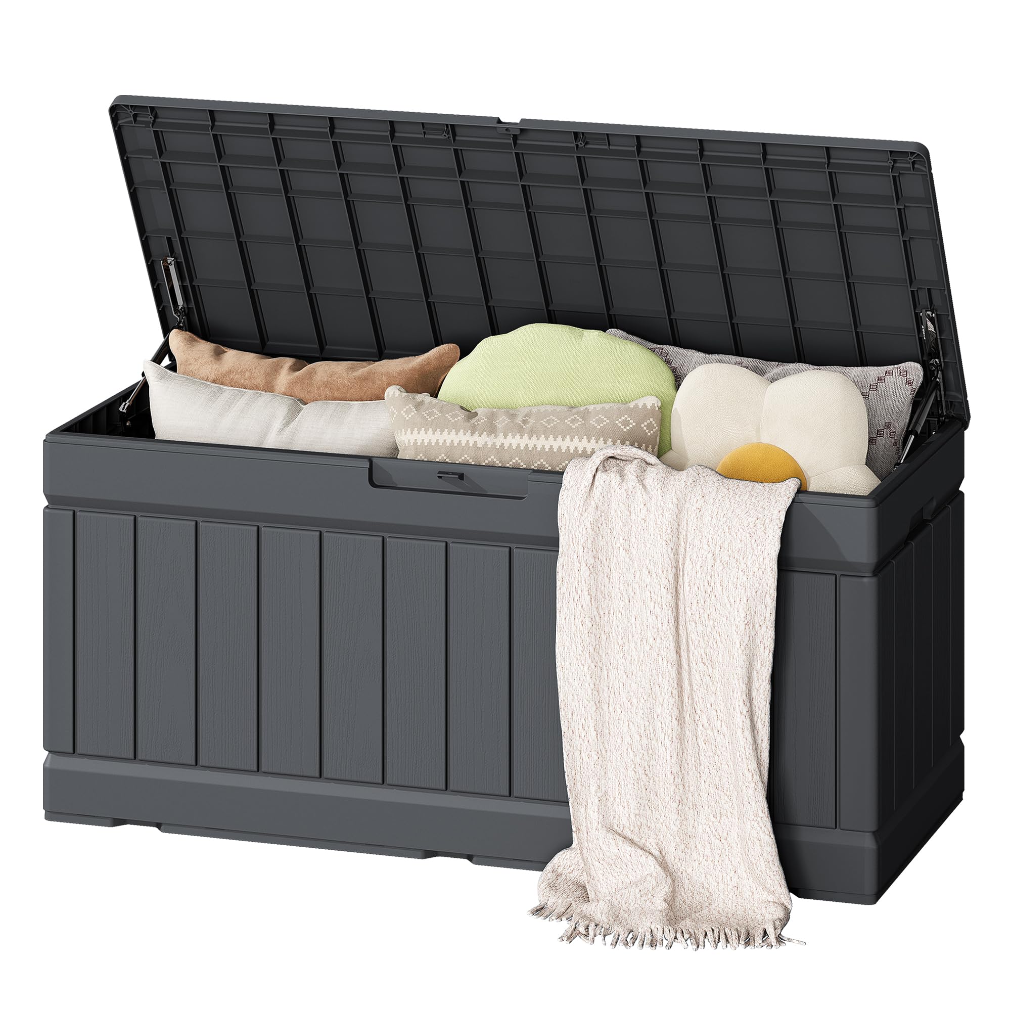 Flamaker 80 Gallon Outdoor Storage Box, Resin Deck Box Waterproof Patio Bin | Lo