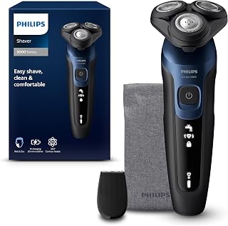 Philips Shaver Series 5000 - Wet & Dry Electric Men's Shaver in Metallic Blue with Precision Trimmer and Soft Pouch Travel Case (Model S5465/18)