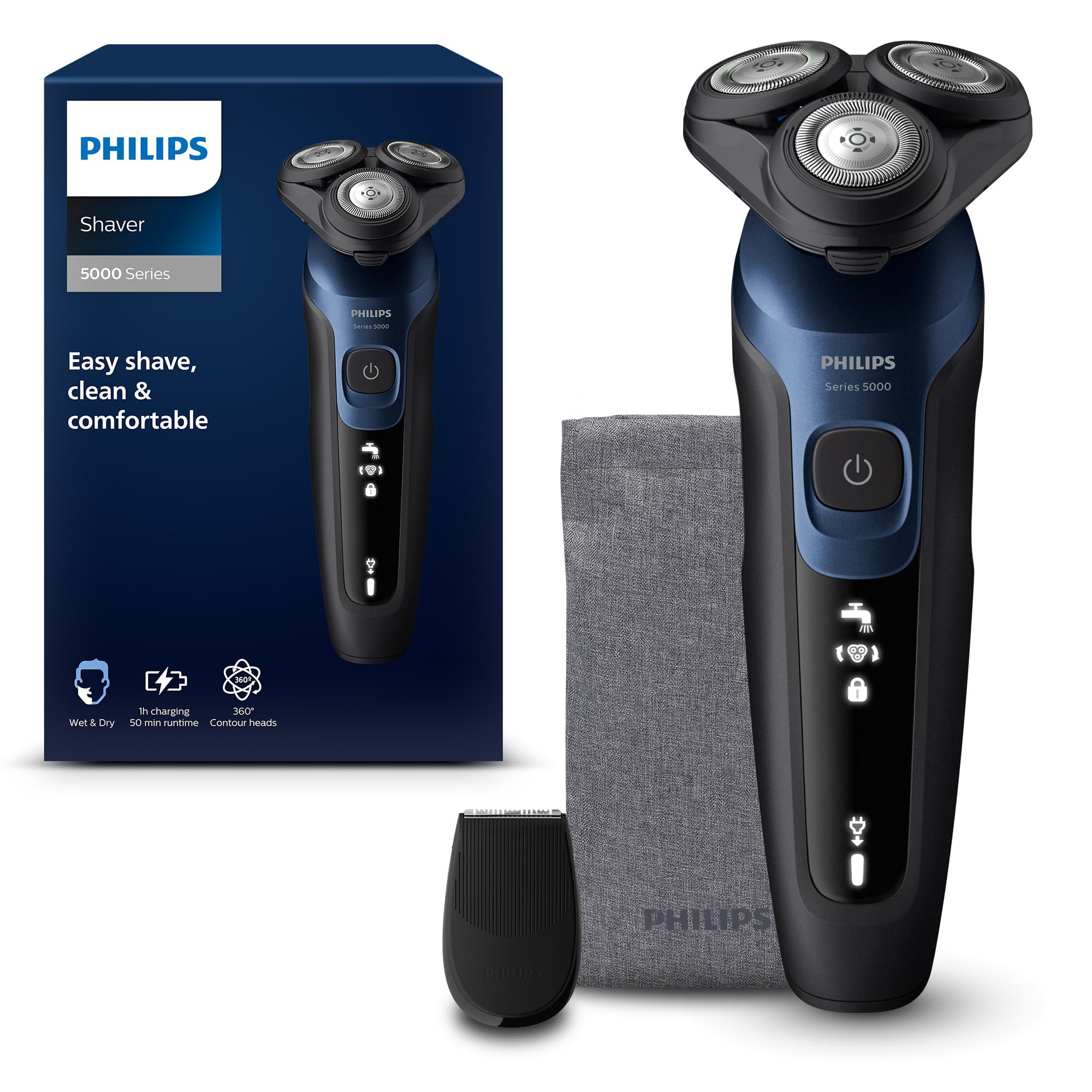 Philips Shaver Series 5000 - Wet & Dry Electric Men's Shaver in Metallic Blue wi