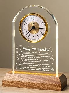 70th Birthday Clock Gifts for Women Men, 70 Year Old Glass Quartz Keepsake