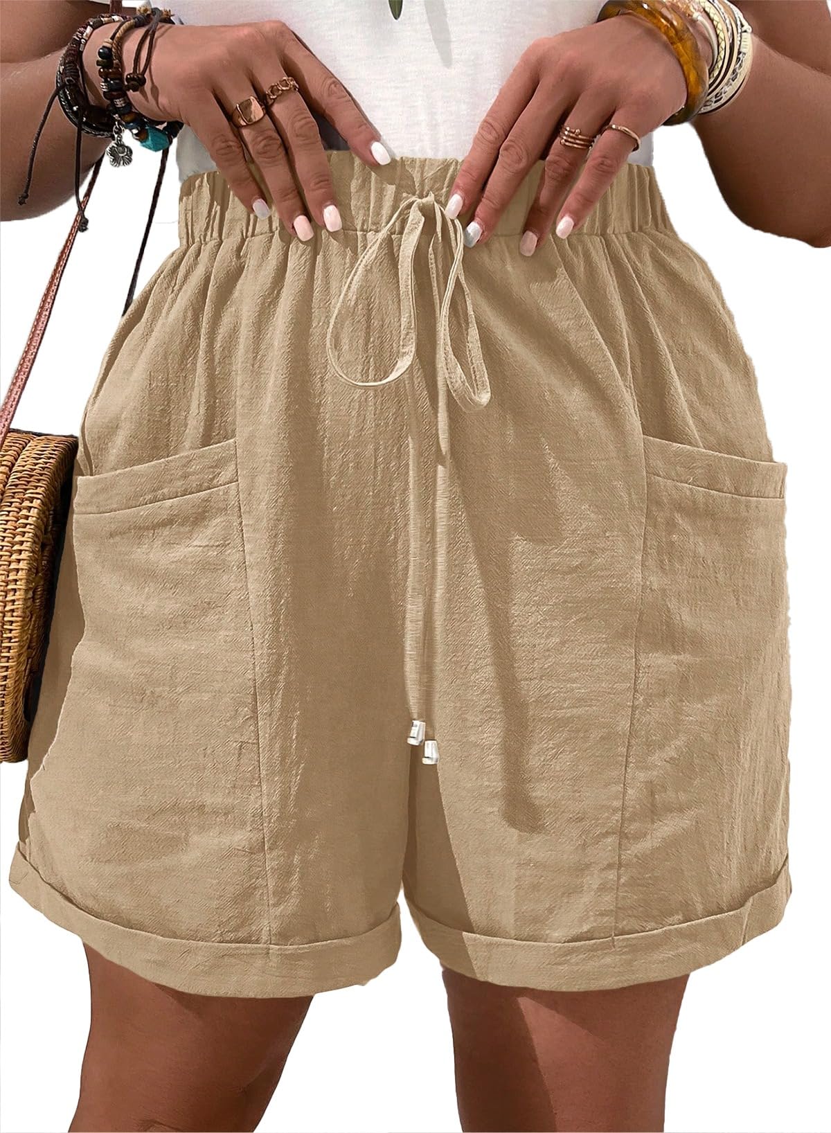 Eytino Womens Plus Size Shorts Casual Elastic Waist Drawstring Comfy Lightweight