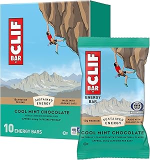 CLIF BAR Protein Energy Bars, Cool Mint Chocolate with Caffeine, 10ct | 10g Protein, Approx. 65mg Caffeine* per Bar, Made with Organic Oats, Non-GMO, Plant-Based, No High Fructose Corn Syrup