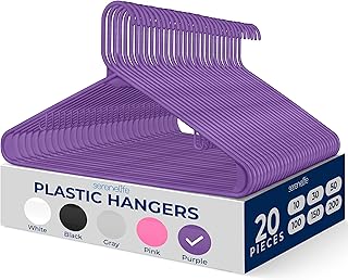 SereneLife Premium 20 Pack Plastic Hangers, Lightweight, Durable, Space Saving Clothes Organizers, Suitable for Shirts, Sweaters, Hoodies, Dresses, Kids Clothes, Good for Home Organization (Purple)