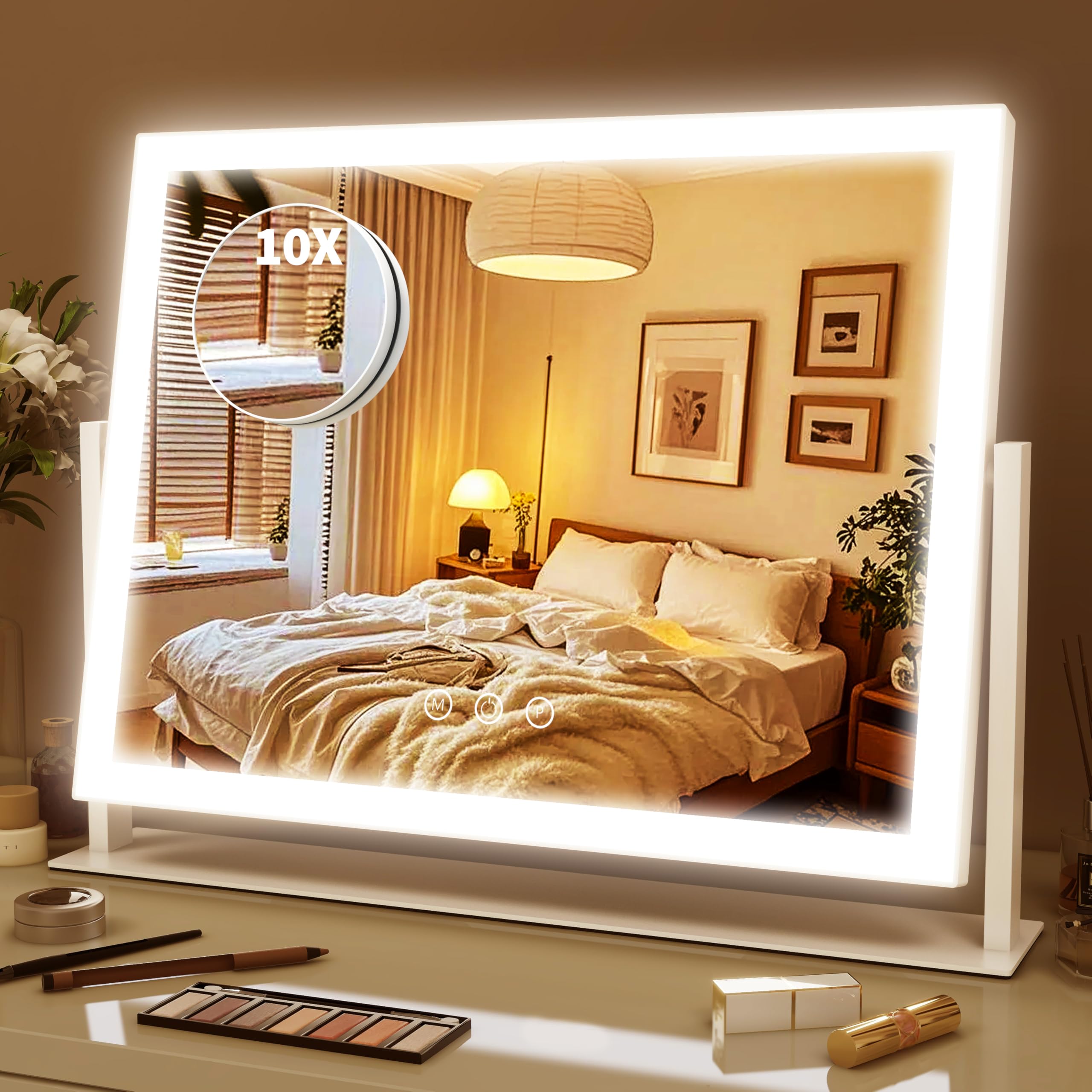 ROLOVE Lighted Makeup Mirror 16.3"x12.6", Hollywood Vanity Mirror with 10X Magni