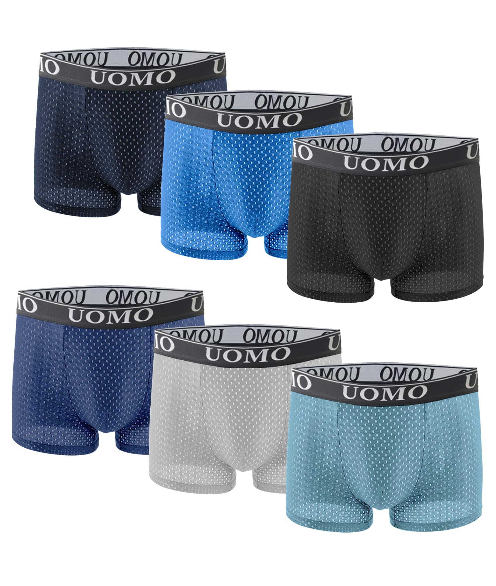 UOMO Collection 6 Pack Cotton Basic Solid Boxer Briefs Comfy Soft