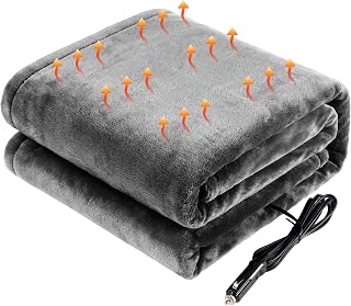 Garvee Heated Car Blanket 12V, Electric Travel Blanket for Car Truck SUV RV | Portable Heated Throw, Winter Emergency, 12 Volt Electric Blanket, Flannel Heating Throw, Camping Essential,Machine Washable