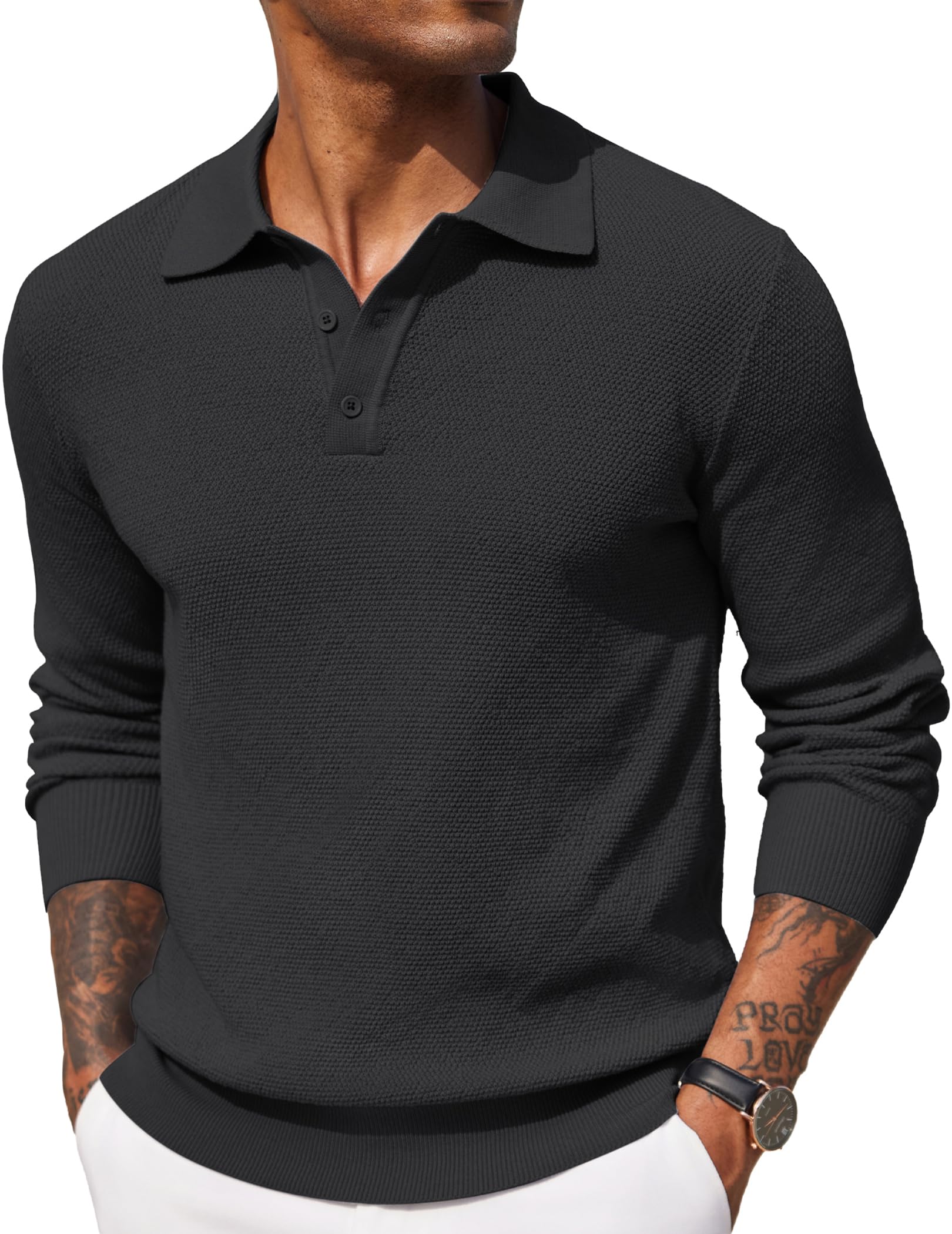 COOFANDY Men's Long Sleeve Polo Sweater Thin Knit Pullover Winter Sweatshirts