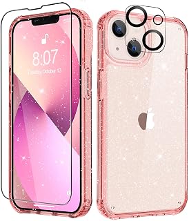 MIODIK for iPhone 13 Case Clear Glitter Design, Sparkle Pink