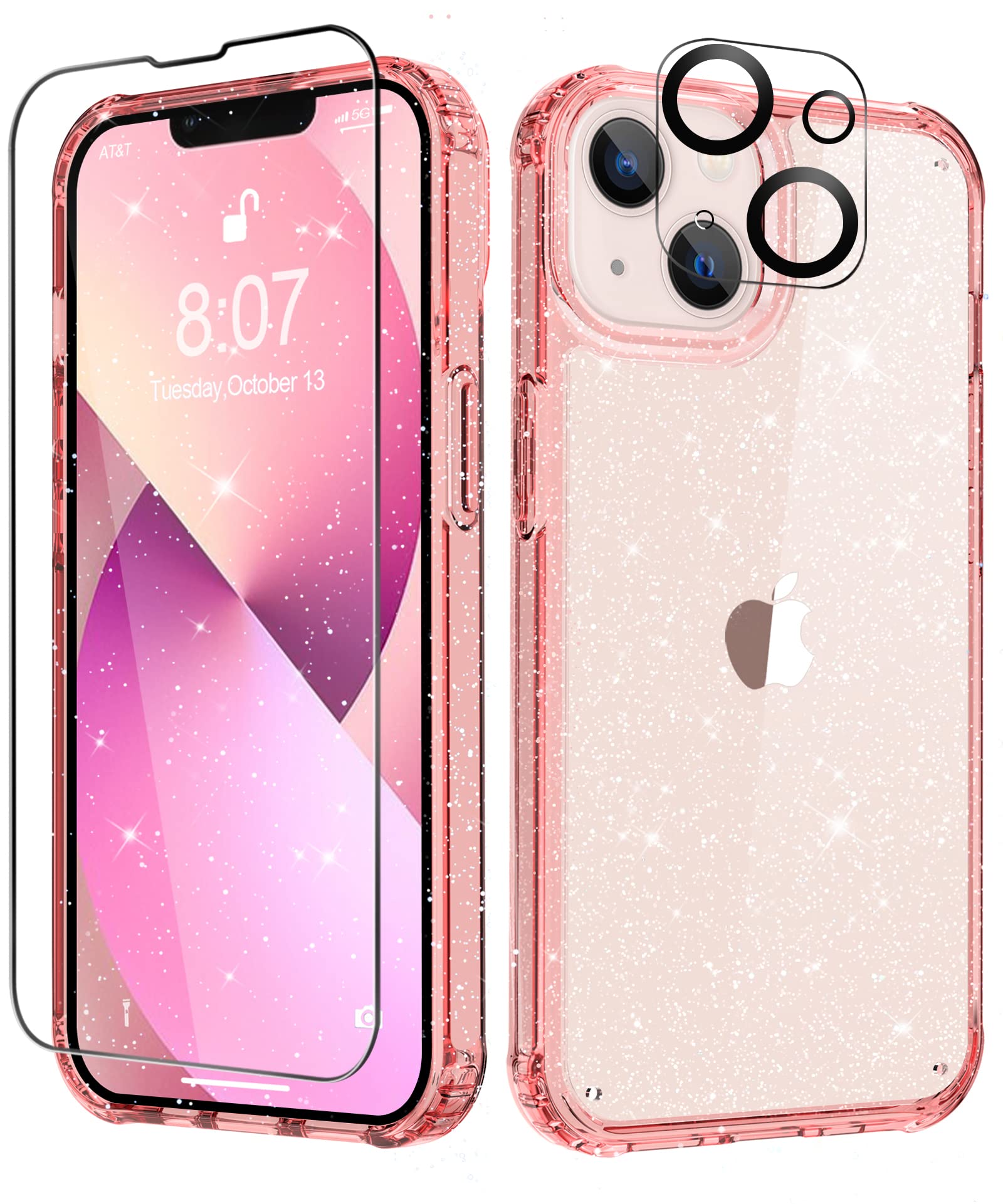 MIODIK for iPhone 13 Case Clear Glitter Design, Sparkle Pink