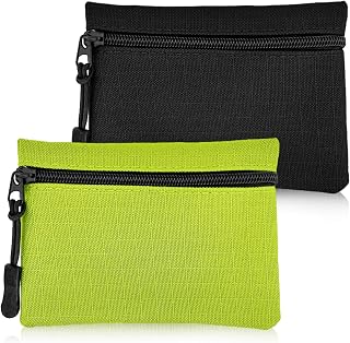 2 Pieces Oxford Zipper Coin Purse – Mini Portable in Small Cloth for Women Men and Girls Boys (Black+Green)