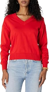 Amazon Essentials Womens Long Sleeve Relaxed-Fit Lightweight V-Neck Cropped Sweater Top