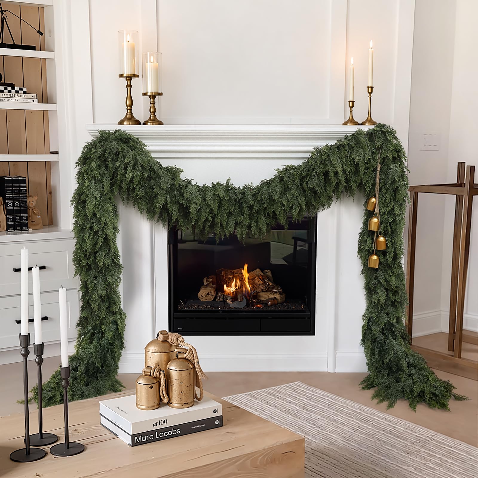 2PCS 9FT Christmas Cedar Garland, Real Touch Soft Greenery Xmas Decorations | Re